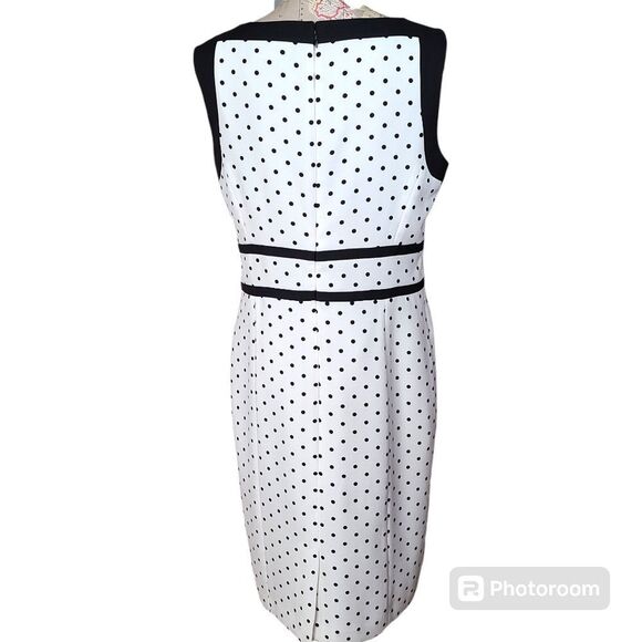 Evan Picone Black Label Size 12 Classy Preppy White Black Polka Dot Sheath Dress - Picture 3 of 12
